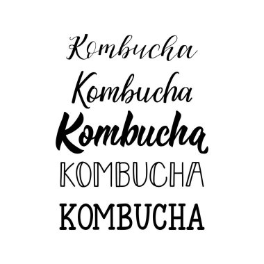 Kombucha mı? Vektör illüstrasyon. Yazı. Mürekkep illüstrasyon. Kombucha sağlıklı fermente probiyotik çay.