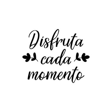 her anın tadını çıkarın - İspanyolca. Yazı. Mürekkep illüstrasyon. Modern fırça kaligrafisi. Disfruta kada momento