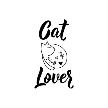 Kedi sever. Mektup. Parmak izi torbaları, tişörtler, posterler, kartlar için kullanılabilir. Kaligrafi vektörü. Mürekkep illüstrasyonu