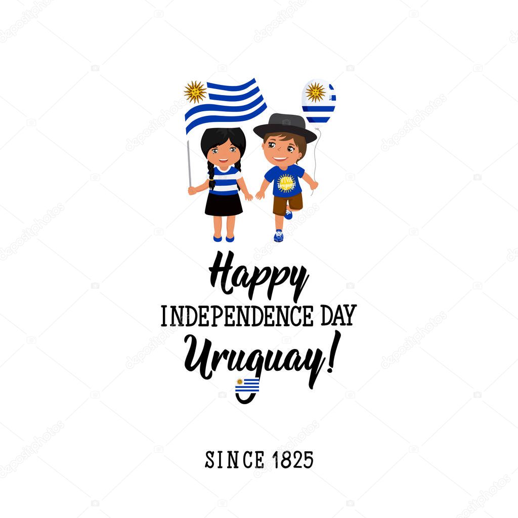 Tarjeta de felicitación del Día de la Independencia de Uruguay. Feliz Día  de la Independencia Uruguay. Desde 1825. Diseño gráfico para las  vacaciones, icono de los niños, logotipo de los niños 2023