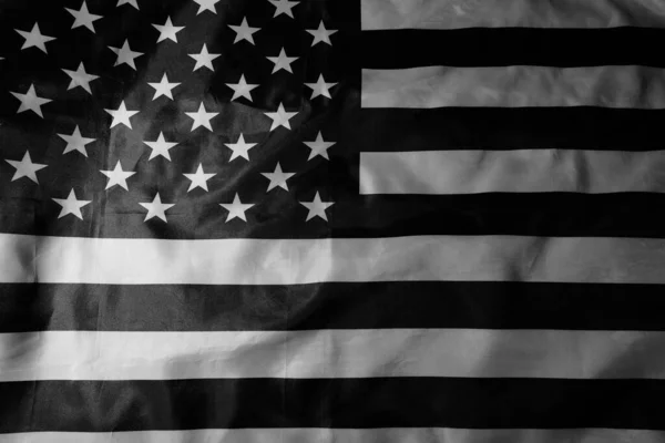 Black and white American flag. USA black pride revolution. Anti racism riots. Black out Tuesday. Black lives matter. Racial injustice awareness. United States mourning. Nation unity. — 图库照片