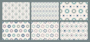 Geometrik dikişsiz desen. Soyut çiçekler, yıldızlar, kar taneleri. Basit bir doku. Doğulu tasarım. Tekrarlanan Geçmişler. Vektör illüstrasyonu