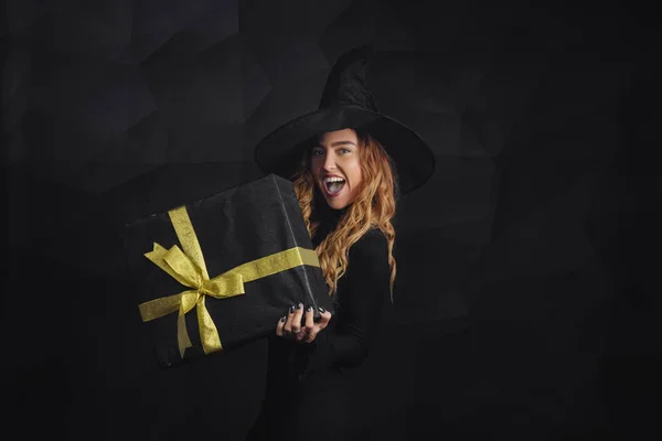 Vendredi Noir Sorcière Halloween Avec Chapeau Noir Sur Fond Noir — Photo