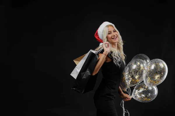 Brightfull Uttryck Porträtt Glada Känslor Flicka Santa Hatt Firar Julfest — Stockfoto