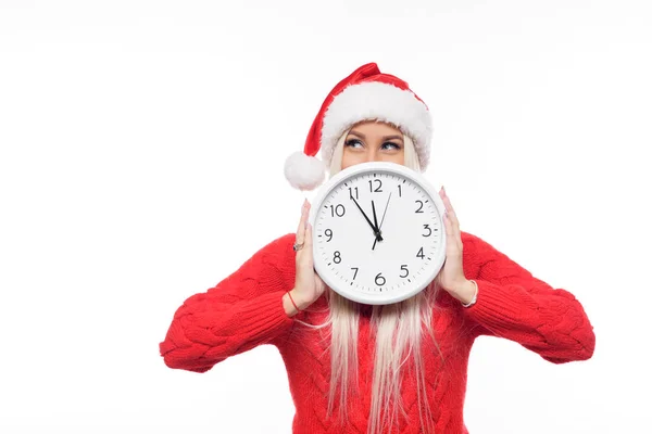 Fin Nouvelle Année Noël Shopping Girl Avec Grande Horloge Murale — Photo