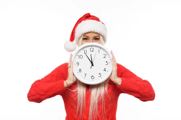 Finales Año Nuevo Chica Compras Navidad Con Gran Reloj Pared —  Fotos de Stock