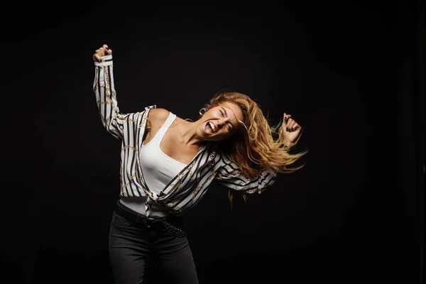 Retrato Com Espaço Cópia Lugar Vazio Riso Alegre Engraçado Menina — Fotografia de Stock