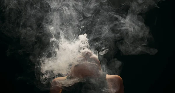 Redhead Woman Vaping Electronic Cigarette Smoke Black Background Closeup Young — Stock Photo, Image