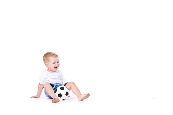 Pequeño Niño Lindo Bebé Niño Años Edad Ventilador Fútbol Camiseta —  Fotos de Stock