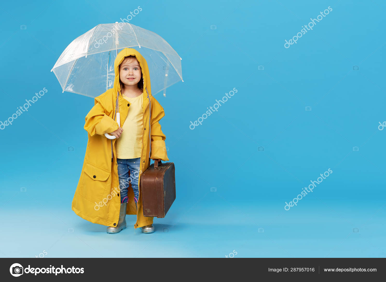 Happy Funny Child Transparent Umbrella Posing Blue Studio Background Girl Stock Photo by © 287957016 Happy Funny Child Transparent Umbrella Posing Blue Studio Background Girl Stock Photo by © 287957016