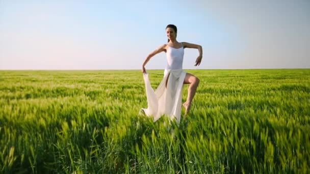 Metraje Hermosa Joven Bailando Campo Verde — Vídeos de Stock