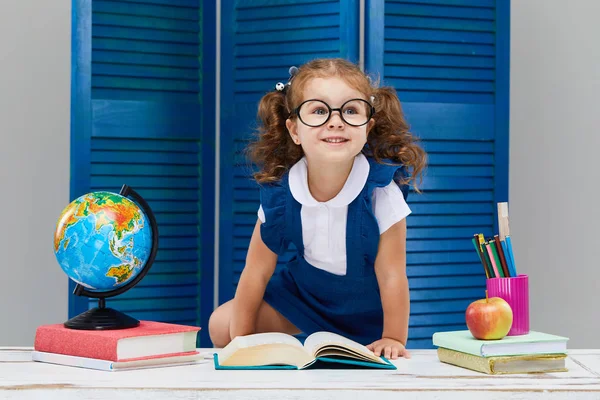 Niño Inteligente Vuelta Escuela Tiempo Feliz Lindo Niño Industrioso Gafas —  Fotos de Stock