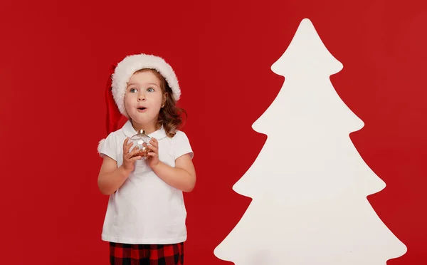 Bonne Petite Fille Dans Chapeau Père Noël Période Noël Fond — Photo