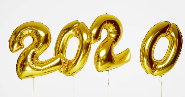 2020 yılbaşı helyum balonları, beyaz arka planda izole edilmiş altın şişirilebilir balonlardan yapılmıştır. 2020 Mutlu Yıllar 2020