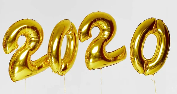 Weihnachten Heliumballons 2020 Aus Goldenen Aufblasbaren Luftballons Isoliert Auf Weißem — Stockfoto