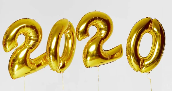 2020 yılbaşı helyum balonları, beyaz arka planda izole edilmiş altın şişirilebilir balonlardan yapılmıştır. 2020 Mutlu Yıllar 2020