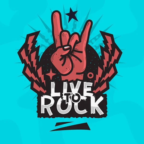 Rock Star Live Rock vektor design med djävulens Horn Hand gest. — Stock vektor