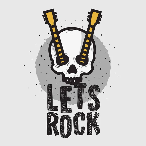 Design vectoriel rock avec os de crâne humain et guitare . — Image vectorielle