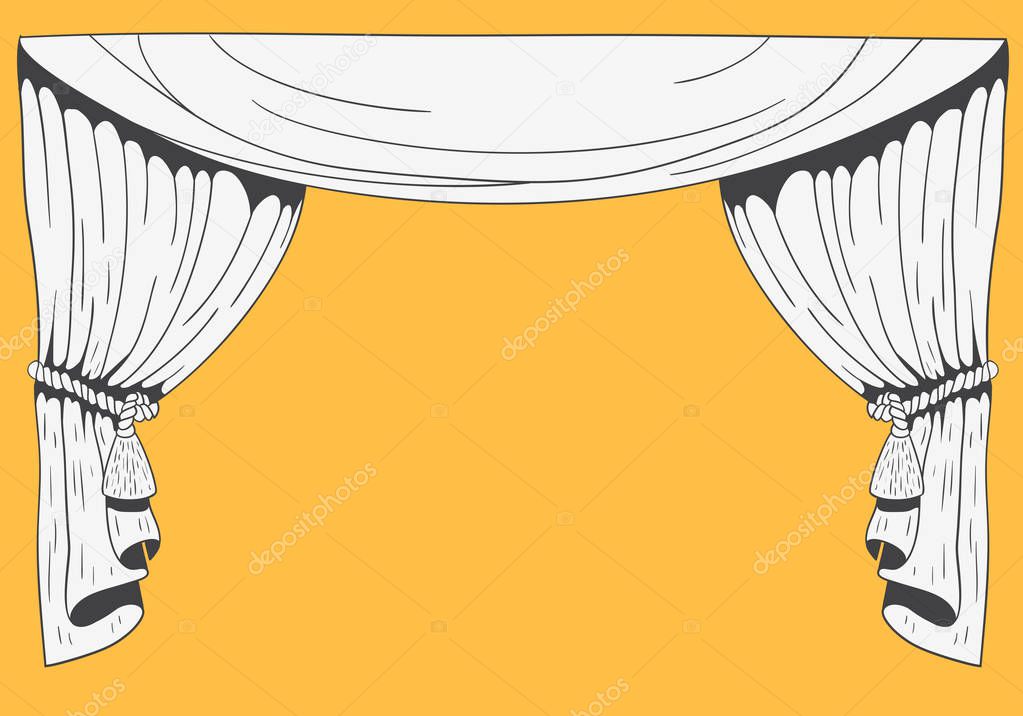 Hand Drawn Stage Curtains On Yellow Background Vector Image