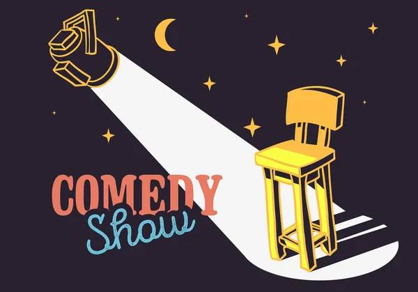 Komedi Show koncept med Bar stol och Spotlight vektorbild — Stock vektor