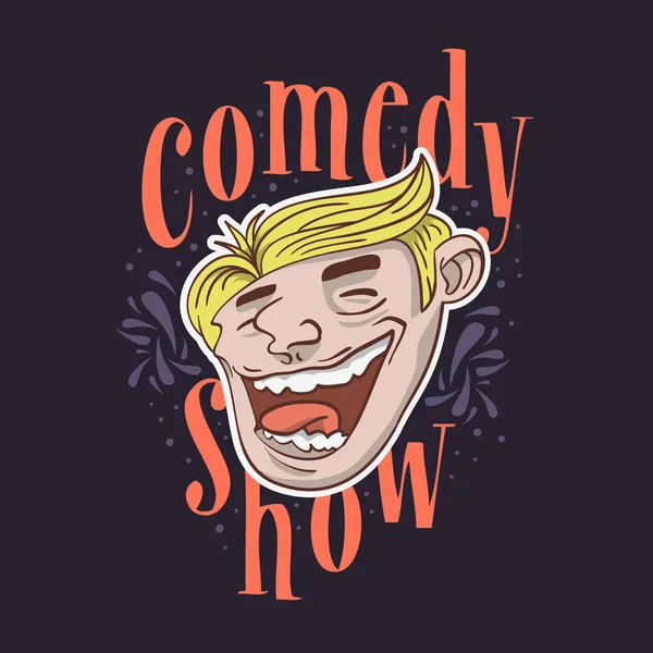 Logo del programa de comedia con una sonriente cara sonriente imagen vectorial . — Vector de stock