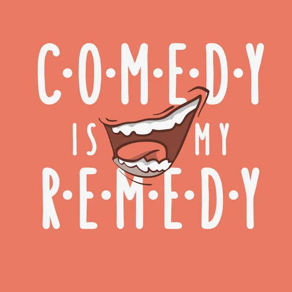 Komedi benim ilaç fikir gülümseyen bir gülen ağız vektör görüntüsü ile logodur. — Stok Vektör