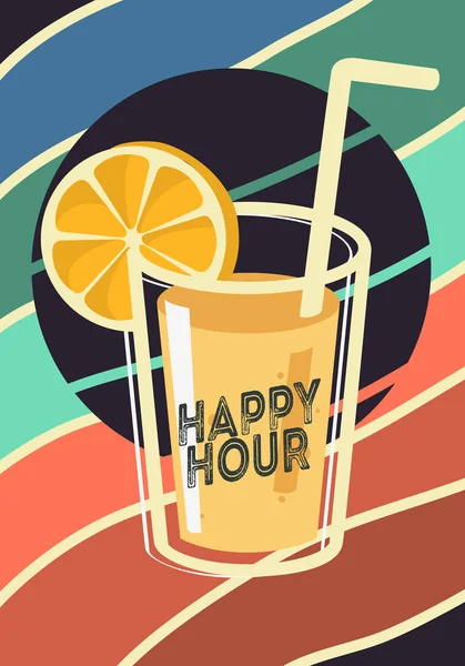 Affiche Happy Hour Design avec un verre de cocktail ou un vecteur de jus Image — Image vectorielle