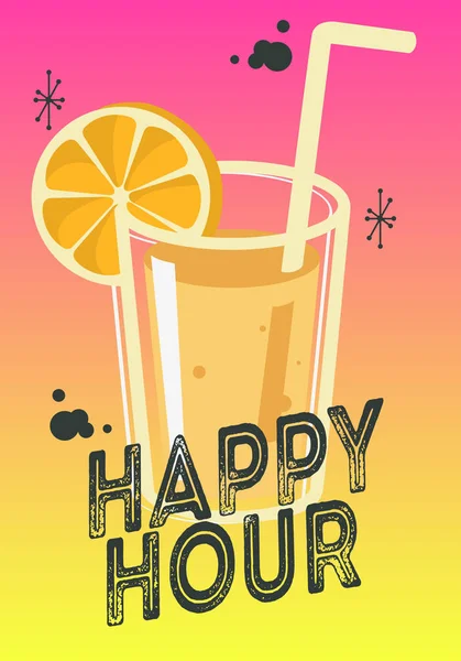 Affiche Happy Hour Design avec un verre de cocktail ou un vecteur de jus Image — Image vectorielle