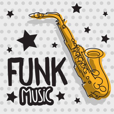 Funk müzik türü afiş tasarımı bir saksafon illüstrasyon vektör görüntüsü ile yazı