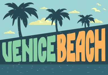 Venice Beach Los Angeles California tasarım Poster kartpostal vektör görüntüsü için