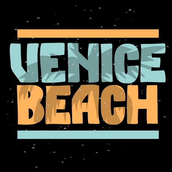 Venice Beach Los Angeles Kalifornien Palm träd etikett tecken logotyp Hand dras bokstäver moderna kalligrafi för t-shirt eller Klistermärke Vector Image — Stock vektor