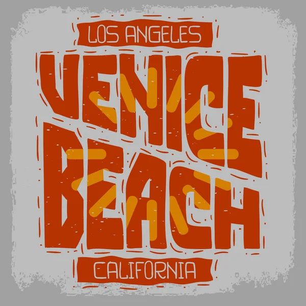 Venice Beach Los Angeles California Vintage Influenced Retro View Diseño Dibujado a Mano Tipo de Letras Tratamiento Tipográfico para Camiseta o Pegatina Vector Image — Archivo Imágenes Vectoriales