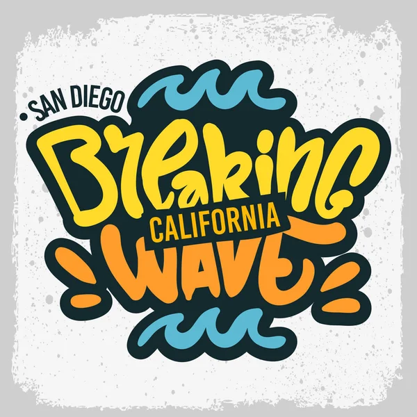 San Diego Kalifornien USA Usa Surfing Surf Hand dras bokstäver typ logotyp tecken designmärke för befordran annonser t skjorta eller klistermärke affisch vektorbild — Stock vektor