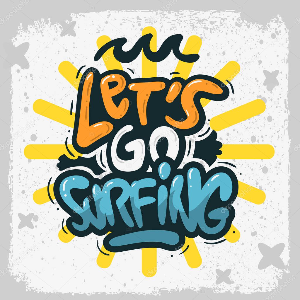 Surfing Surf Design Hand Drawn Lettering Type Logo Sign Label for Promotion Ads t shirt or sticker Poster Vector Image.