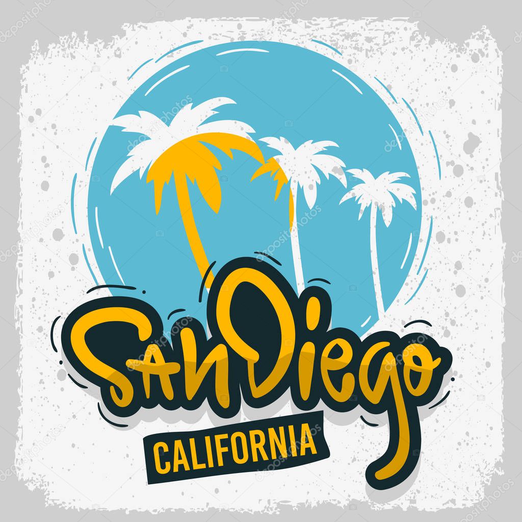 San Diego California Surfing Surf  Design  Hand Drawn Lettering Type Logo Sign Label for Promotion Ads t shirt or sticker Poster Vector Image