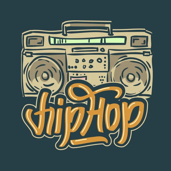 Diseño de Hip Hop con una Boombox Ghetto Blaster dibujado a mano. Imagen vectorial . — Vector de stock