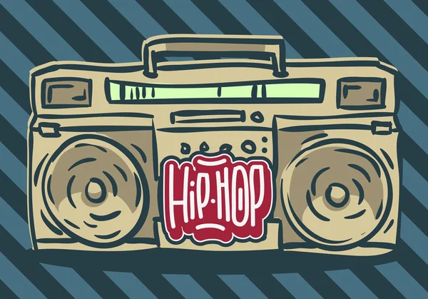 Hip Hop Design com uma mão desenhada Boombox Ghetto Blaster. Imagem vetorial . —  Vetores de Stock