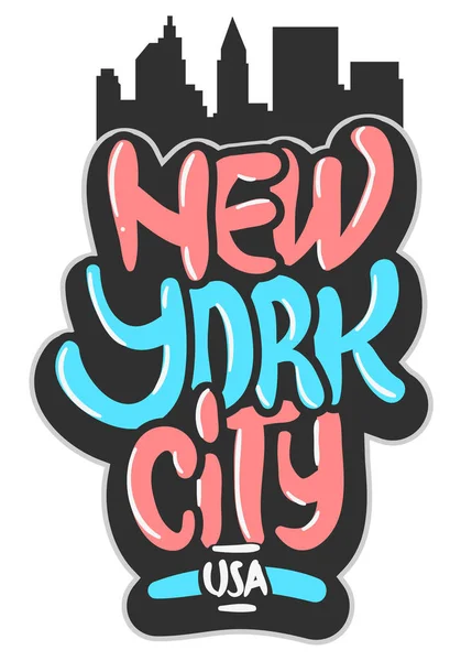 Nueva York EE.UU. Graffiti Influenced Label Sign Logo Letras dibujadas a mano para camiseta o pegatina sobre un fondo blanco. Imagen vectorial . — Archivo Imágenes Vectoriales