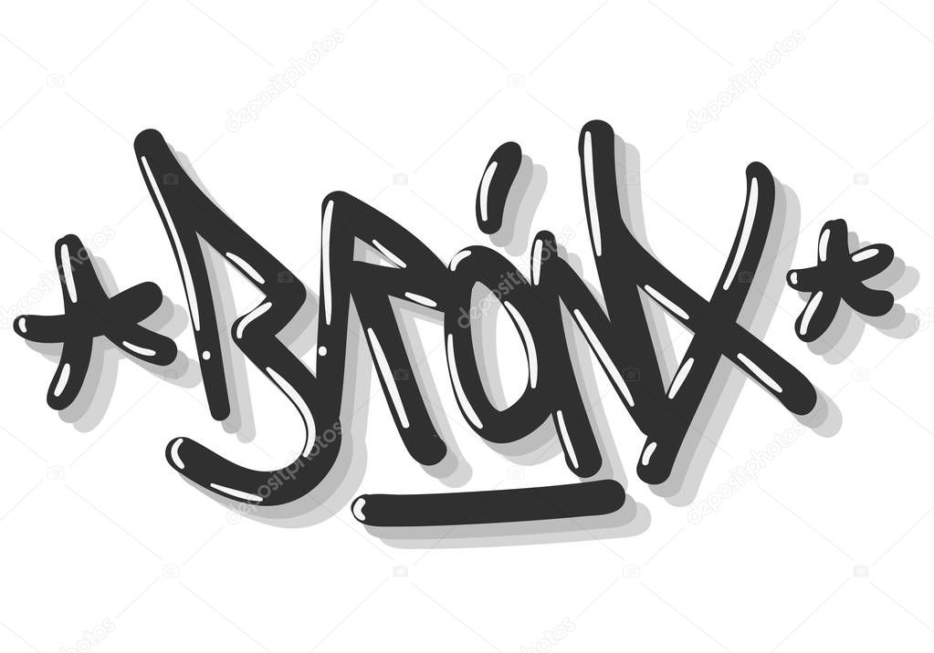 Bronx New York Usa Hip Hop Related Tag Graffiti Influenced Label Sign Logo Hand Drawn Lettering for t shirt or sticker on a white background. Vector Image