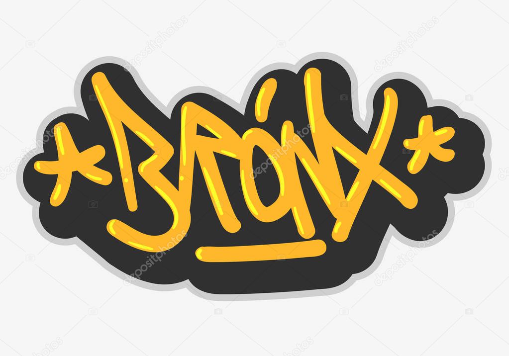 Bronx New York Usa Hip Hop Related Tag Graffiti Influenced Label Sign Logo Hand Drawn Lettering for t shirt or sticker on a white background. Vector Image