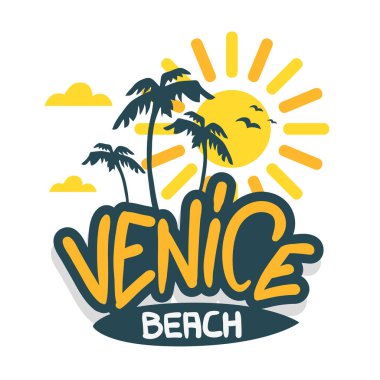 Venice Beach Los Angeles California etiket işareti Logo el çizilmiş yazı Modern parşomen için t gömlek ya da etiket vektör görüntü