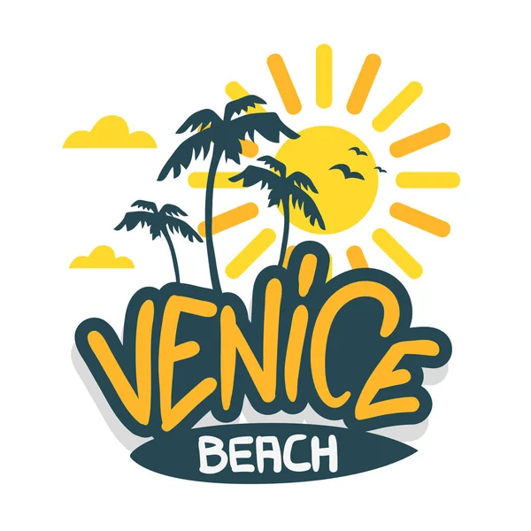 Venice Beach Los Angeles Kalifornien etikett Sign logotyp Hand dras bokstäver moderna kalligrafi för t-shirt eller Klistermärke Vector Image — Stock vektor