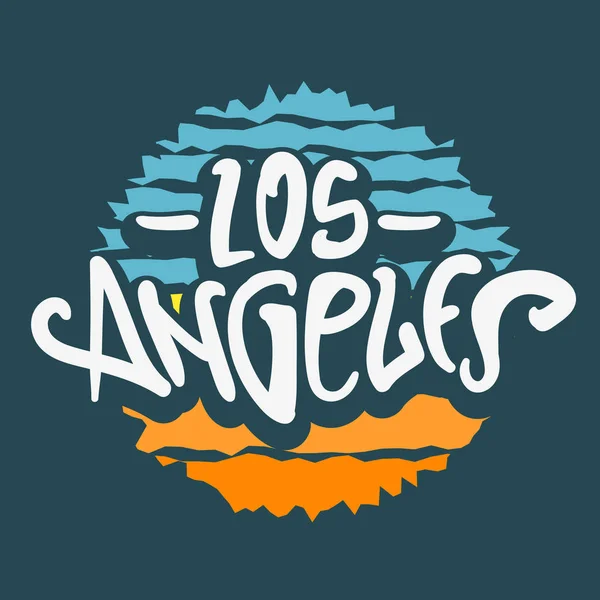 Los Angeles Kalifornien etikett logga logotyp Hand dras bokstäver moderna kalligrafi för t-shirt eller Klistermärke Vector Image — Stock vektor