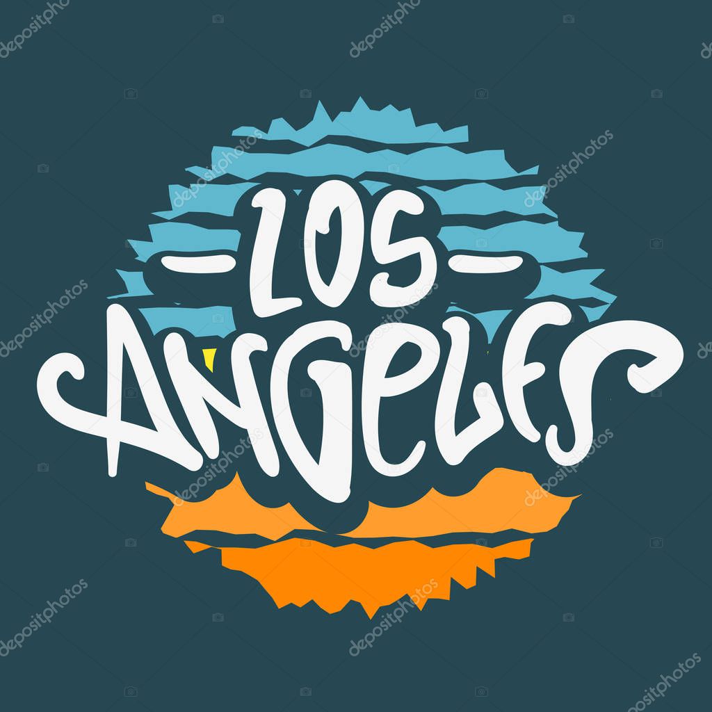 Los Angeles California Label Sign Logo Hand Drawn Lettering Modern Calligraphy for t shirt or sticker Vector Image.