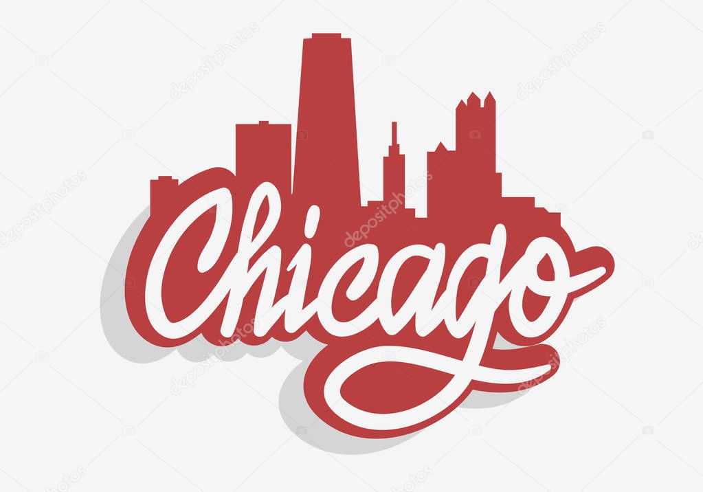 Chicago Illinois Usa Cityscape City Skyline Urban Label Sign Logo for t shirt or sticker Vector Image.