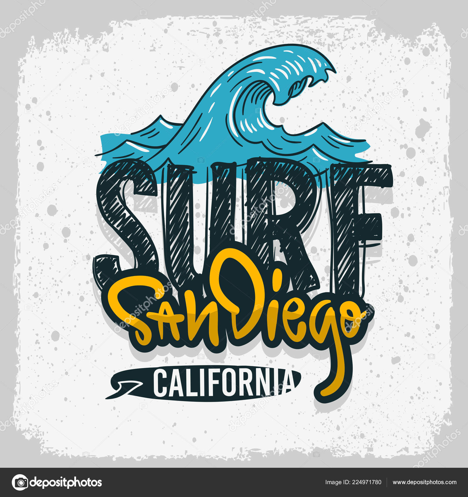 San Diego Califórnia Surf Surf Design Hand Drawn Lettering Type Logo Sign  Label for Promotion Anúncios t-shirt ou adesivo Poster Vector Imagem imagem  vetorial de Anton345© 224971780