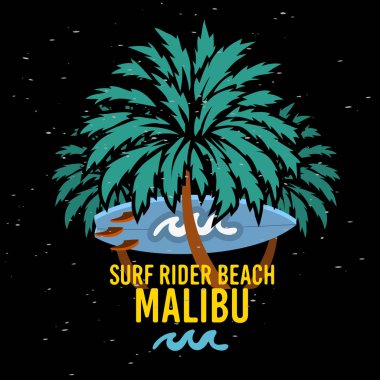 Malibu Surf binici Beach California sörf sörf işareti etiket promosyon reklamları t gömlek ya da etiket Poster afiş tasarım vektör görüntüsü için.