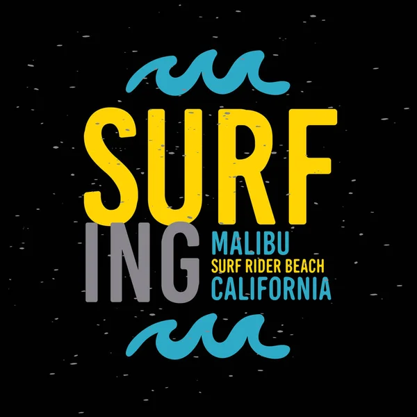 Malibu Surf Rider Beach California Surf Surf Tipo tipográfico Design Sign Label for Promotion Anúncios t-shirt ou adesivo Poster Flyer Vector Imagem . — Vetor de Stock