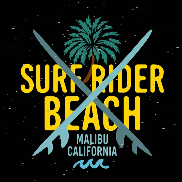 Malibu Surf Rider Beach Kalifornien Surfing Surf skylt etikett för befordran annonser t skjorta eller klistermärke affisch Flyer Design vektorbild. — Stock vektor