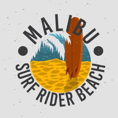 Malibu Surf binici Beach California sörf sörf Tasarım Logo işareti etiket promosyon reklamları t gömlek ya da etiket Poster afiş vektör görüntüsü için.